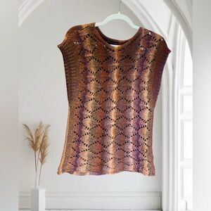 Gradient Openwork Knit Scoop-Neck Sweater Top - Copper Plum